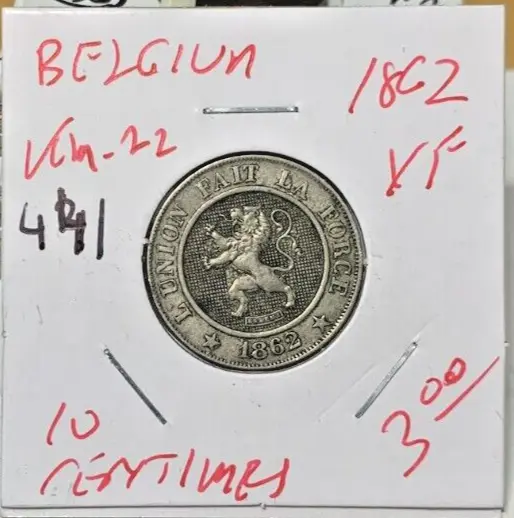 1862 Belgium 10 Centimes, Looks VF, KM# 22. Coin #441