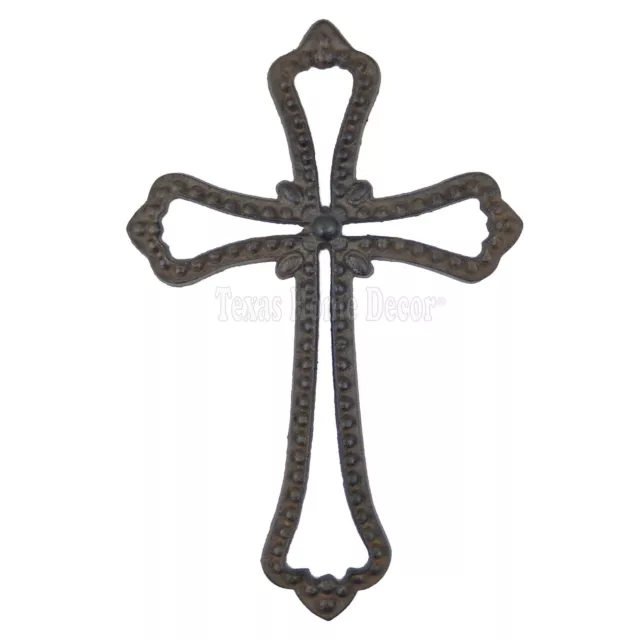 Beaded Wall Cross Outline Simple Flower Cast Iron Rustic Antique Style Western