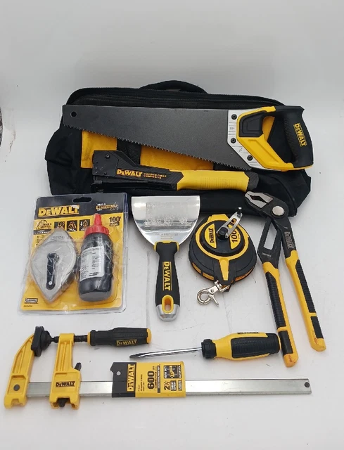 Lot Of 8 Assorted DeWalt Hand Tools - Saw,  Hammer Stapler, F-Clamp
