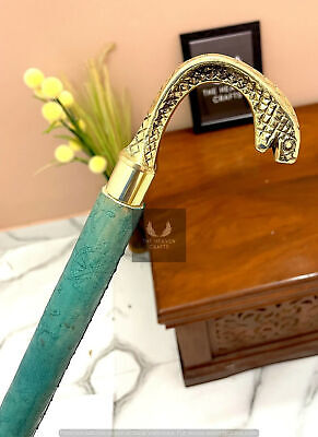 Antique  Victorian Style Stick Anchor Desg Brass Snake Handle Walking Cane Stick