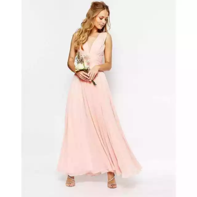 Fame and Partners Size 2 Valencia Empire Waist Maxi Formal Dress Gown, Pink