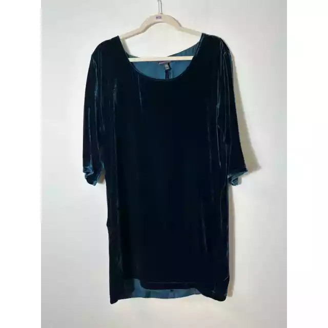 Eileen Fisher Velvet Blue Round Neck 3/4 Sleeve Dress Sz XS