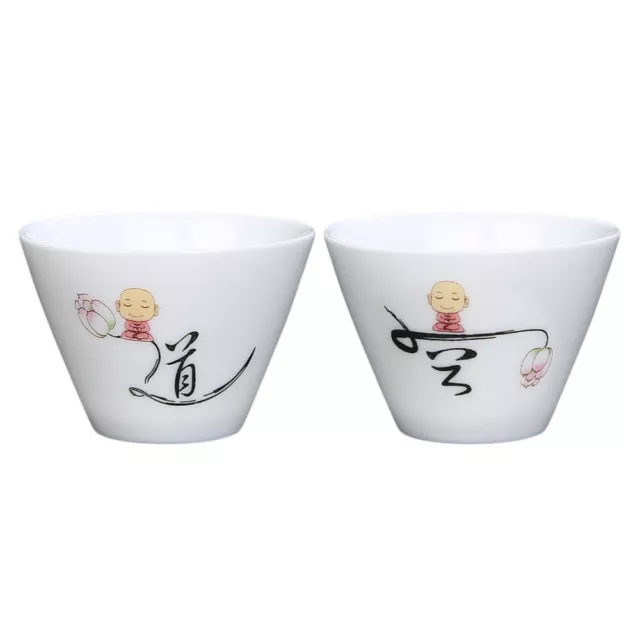 2 Pcs White Porcelain Bamboo Hat Cup Japanese Tea Cups Ceramic Mate