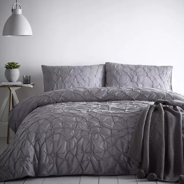 APPLETREE Signature Pinch Glacier Duvet Cover Set Slate Grey King 5ft