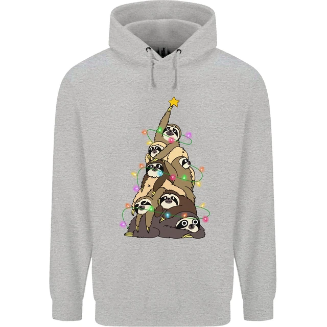 Christmas Sloth Tree Funny Xmas Mens 80% Cotton Hoodie