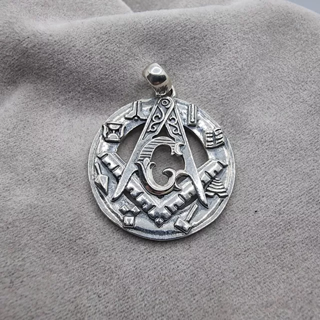 925 Sterling Silver Freemason Masonic Pendant with Guardian Rune Detailing