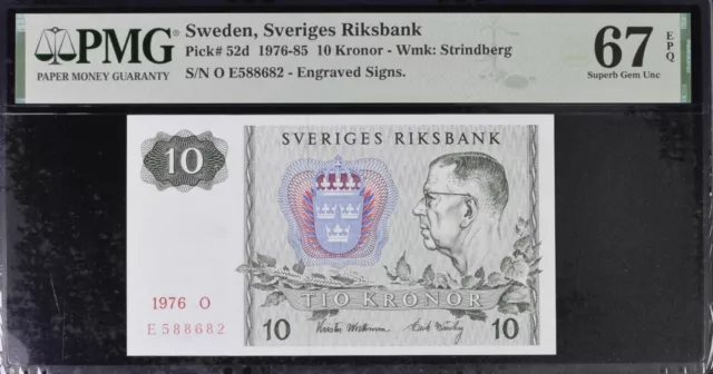 Sweden 10 Kronor 1976 P 52 d Superb Gem UNC PMG 67 EPQ