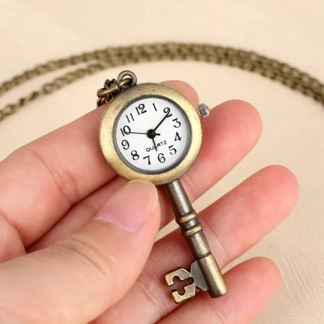 Bronze Vintage Quartz Pocket Watch Key Shape with Necklace Chain Creative Gifts