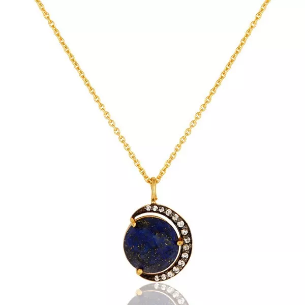 Fabulous Design Lapis Lazuli With Crescent Moon Pendent Necklace Engagement Gift