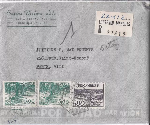 Mozambique 1951 Neat reg airmail advertising cover Lourenço Marques to Paris