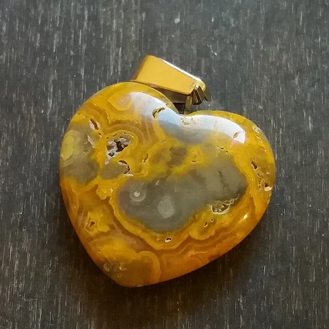 Pierre fine d'AGATE, Cœur en Gemme AGATE du MEXIQUE, Pendentif AGATE CRAZY LACE