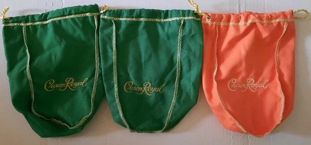 Lot Of 3 Crown Royal Bags - 2 Apple (Green) & 1 Peach (Orange)