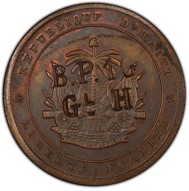 HAITI General Florvil Hippolyte Uniface C/M Gourde ND (c. 1889) PCGS MS62BN