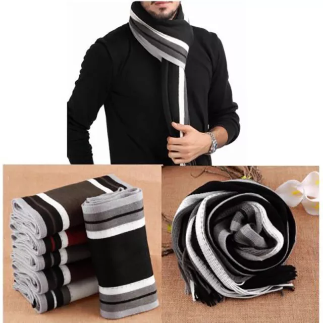 Winter Mens Classic Cashmere Shawl Warm Long Fringe Striped Tassel Wrap Scarf 3