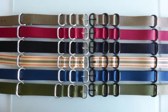 Zulu Strap Nylon Uhrband Rundringe Edelstahl matt o. schwarz 18, 20,22,24mm