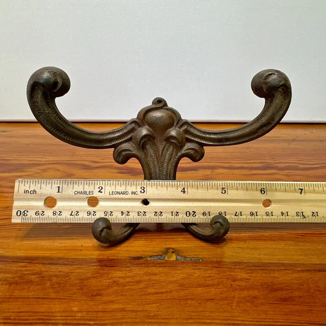Antique Ornate Double Hall Tree Hook Coat Hat Rack Hanger Victorian Cast Iron 2