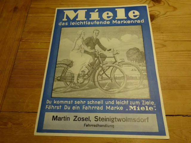 Altes Miele Fahrrad 1936 Prospekt Reklame historisch Werbung / Werbeblatt
