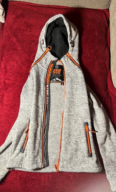 Superdry International Storm +023°N Double Zip Hoodie Gray Neon Orange  - Mens M
