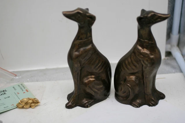 2 VTG Brass Greyhound Whippet Sighthound Sitting Statue Detailed Z2