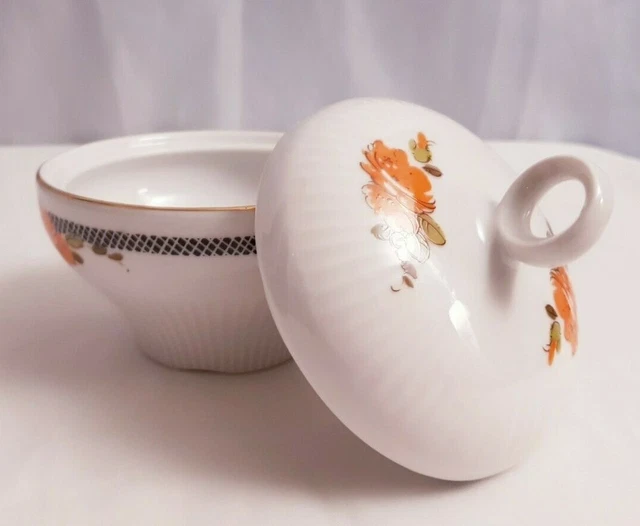 Zuckerdose Graf von Henneberg mit Deckel Weiß Orange Blumen Dekor Ilmenau DDR