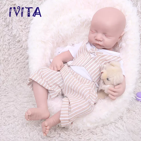 17'' IVITA Eyes Closed Baby Boy Floppy Silicone Reborn Sleeping Infant Doll