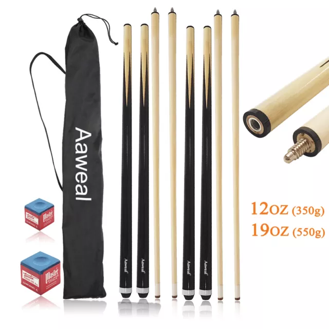 4x Aaweal 57'' Inch Wooden Snooker/Pool Cues Billiard Sticks Set With Bag &Chalk