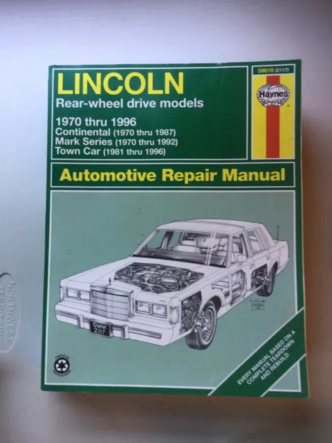 Haynes Repair Manual Lincoln Continental Mark Series Town Car 1970 Thru 1996