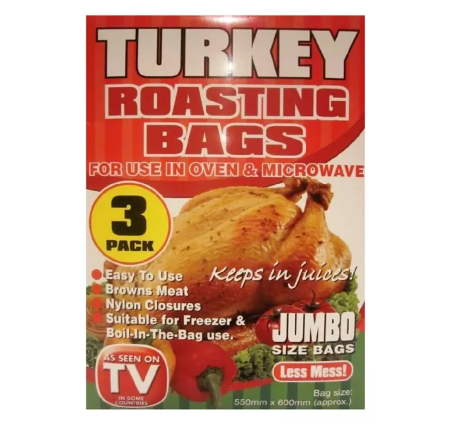 3 Pack JUMBO Roasting Bags Microwave Oven Cooking Turkey Meat Christmas Dinner