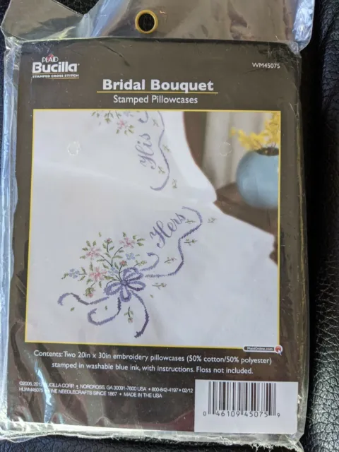 Pareja de fundas de almohada bordadas con estampado Bucilla ramo de novia de sus flores