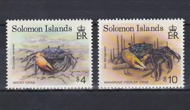 set di 2 francobolli granchio in perfette condizioni dalle Isole Salomane. 1993. CV £5