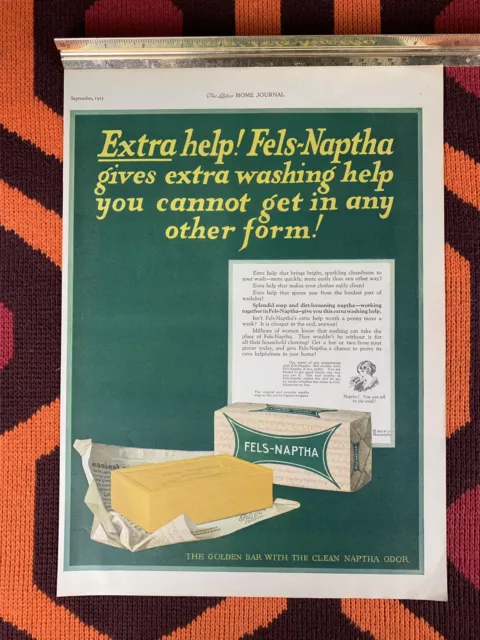 1920s BIG Vintage Fels Naptha Laundry Soap Retro Decor Art Print Ad c