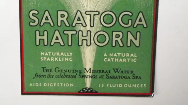 Saratoga Hathorn Mineral Water Vtg Paper Label 1930's Bottled By New York State 3