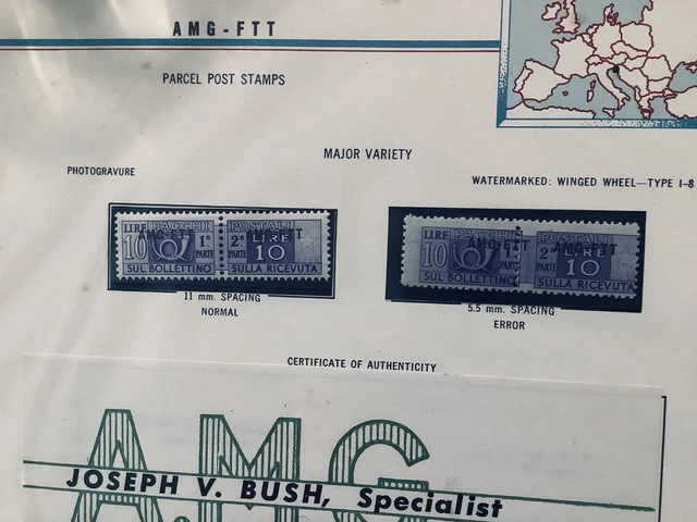 AMG-FTT Trieste Italy  MNH SC#Q18 ERROR 5.5mm  Spacing  Violet SCV $1,000 USD
