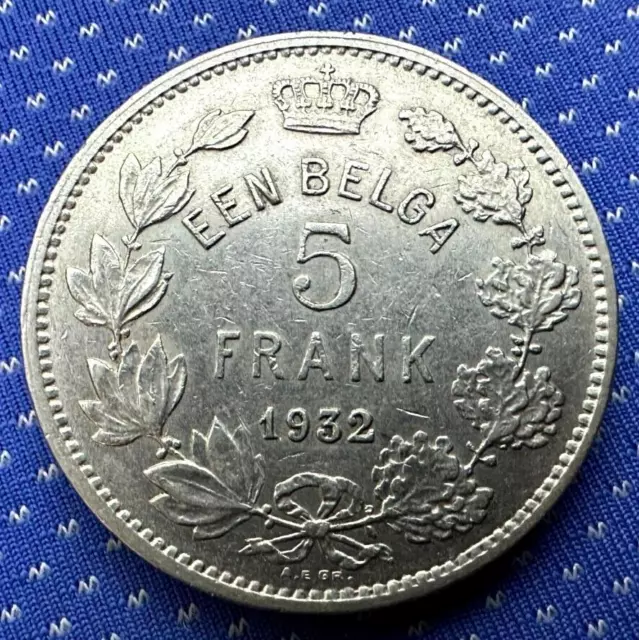 Belgium 5 Francs Coin 1932 Dutch Text     #MX148