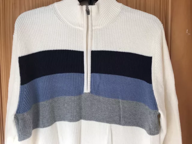 Pull Zippé Izod 1/4 Neuf Avec Étiquettes - Ret 70 $ - Moyen - Ivry/Multi Bande (5Bx31 04) 2