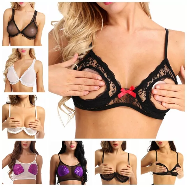 WOMENS SEE-THROUGH LACE Bare Breast Bra Top Bralette Underwear Lingerie  Crop Top £9.23 - PicClick UK