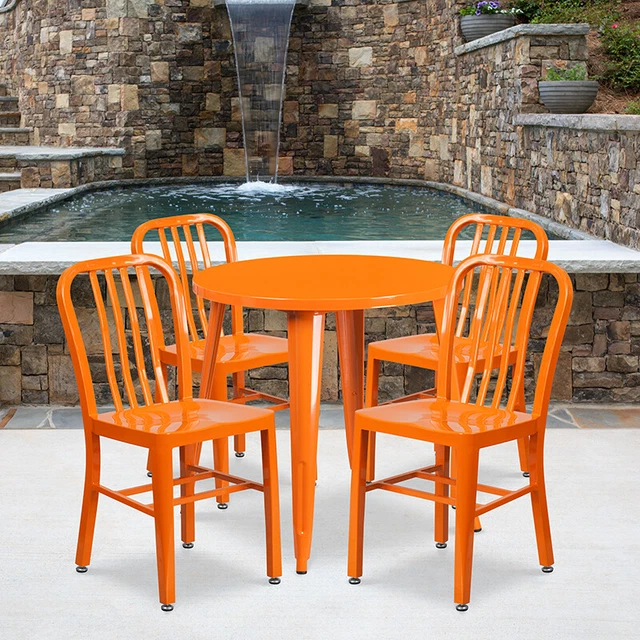Flash Furniture Commercial Grade 30" Round Orange Metal Indoor-Outdoor Table Set