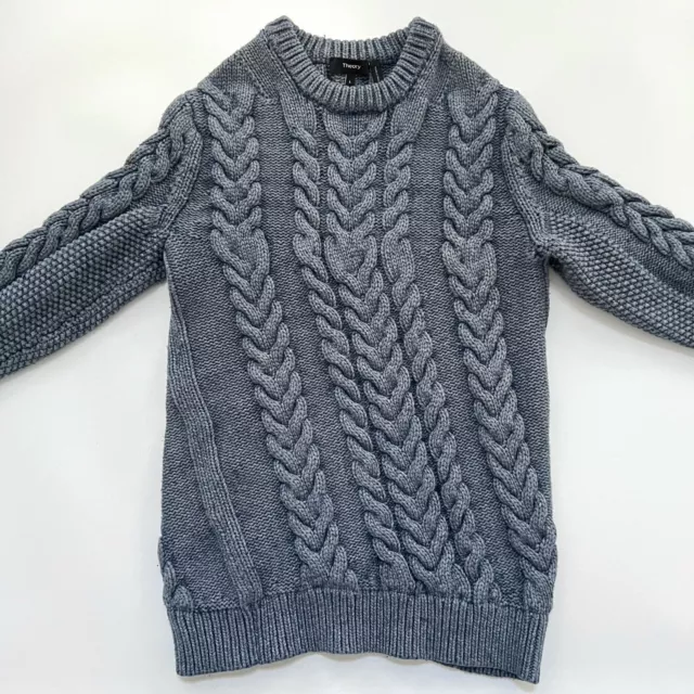 THEORY Sweater Wool Blend Twisting Cable Heavy Knit Crewneck Blue Women's L $595