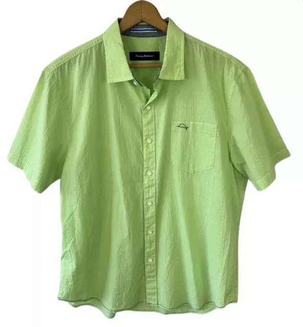 TOMMY BAHAMA MENS Green Lightweight Button Up Short Sleeve Shirt Cotton ...