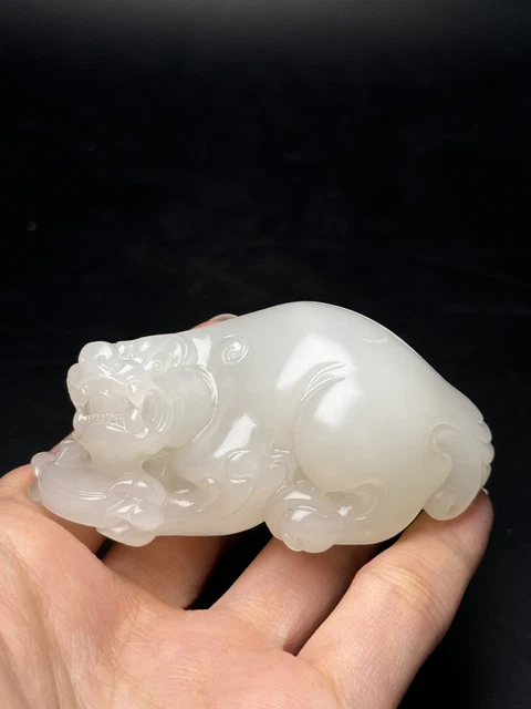 Chinese Exquisite Handmade Brave Troops Carving Hetian Jade Statue