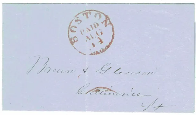 1851 Boston, MA PAID cancel on printed circular for the Elm St. Hotel