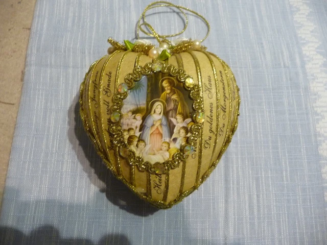 Klosterarbeit Herz mit lauretanischer Litanei 12 x12 cm, Weihnachten, Handarbeit