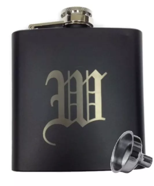 Personalized Stainless Steel Black Coated Flask, Engraved Free, Initial Monogram