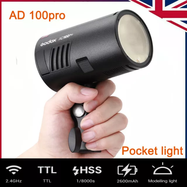 GODOX AD100Pro 100W Pocket Flash Light 2.4G TTL 1/8000s+Li-ion Battery UK STOCK