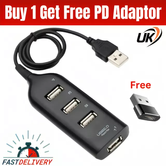 High Speed 4 Port Usb Hub 2.0 Multi Splitter Expansion Desktop Pc Laptop Adapter