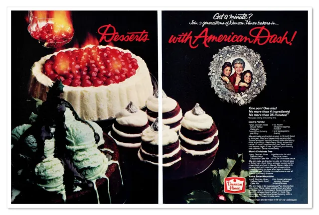 Duncan Hines Holiday Dessert Recipes Vintage 1982 2-Page Print Magazine Food Ad