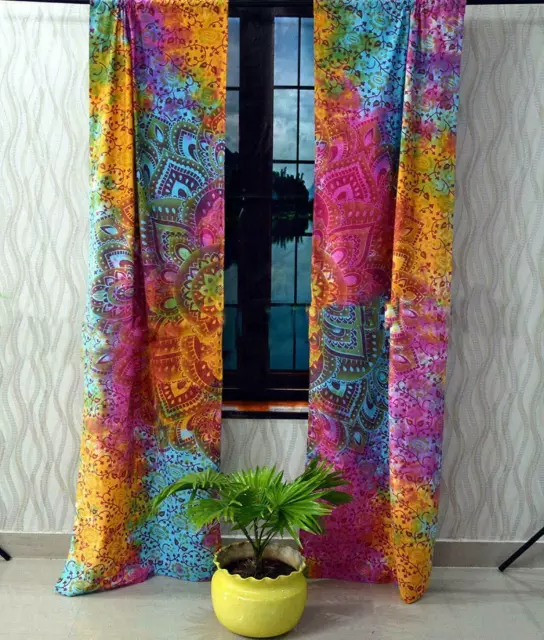 Indian Bohemian Door Curtain Tie Dye Mandala Tapestry Boho Drape Cotton Curtain