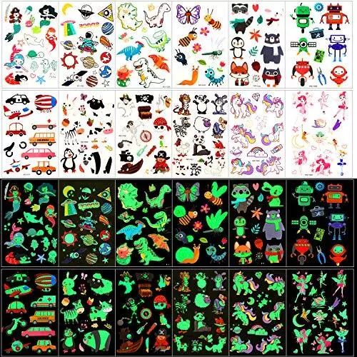 Qpout Enfants tatouages temporaires 135 tatouages lumineux de dessin animé de...