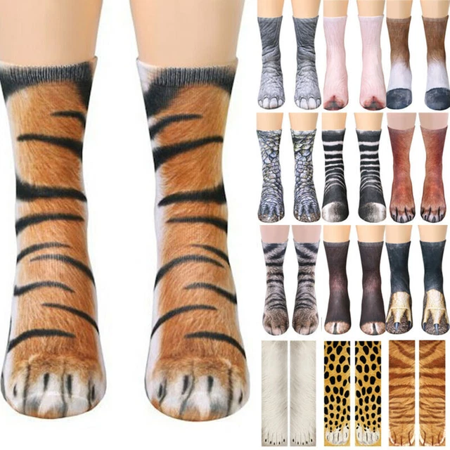 Adult Kids Elastic Sock Animal Paw Feet Crew 3D Funny Print Slipper Socks Gifts