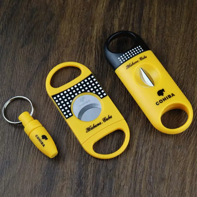 3 Cigar Cutter Set Yellow Portable V-Cut Sharp Stainless Steel Blade Cigar Knife